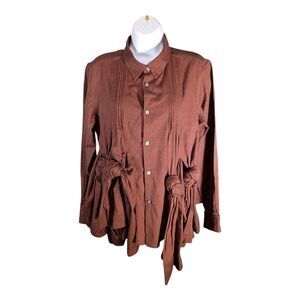 Creatures of the Wind Blouse Button Front Shirt Top Twist Knot Brown Women's 10